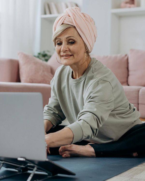 Person looking serene and energetic after a yoga session.